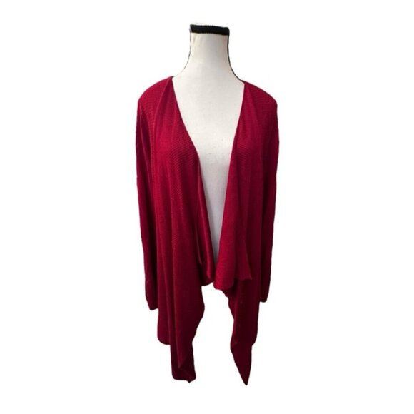 Women’s torrid 2 Crimson Red Drape Front Waffle Knit Waterfall Cardigan - Picture 2 of 13